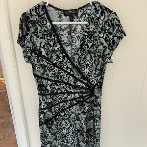 connected apparel Mint and Black Wrap-Effect Midi Dress